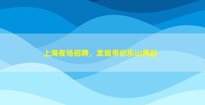 上海夜场招聘，龙姐带你乐山再起